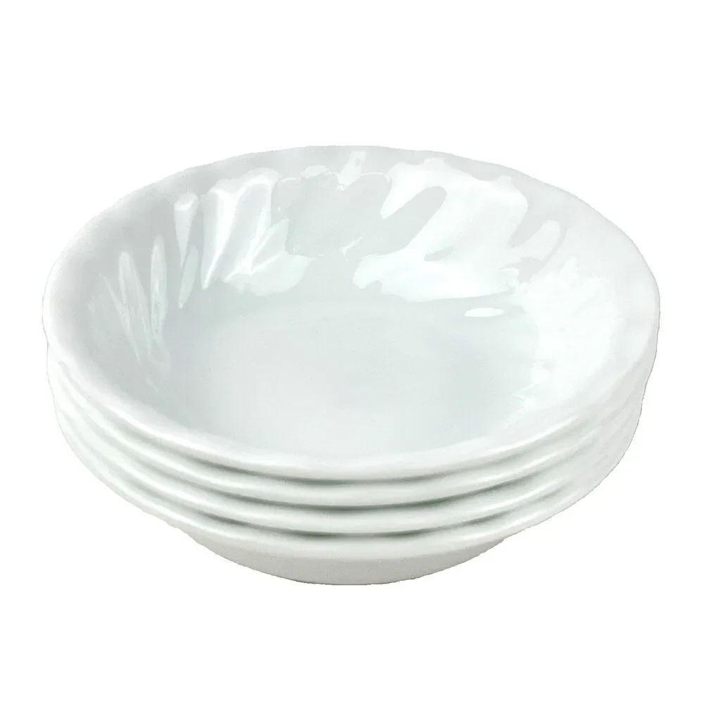 Corelle Corning Ware White Ceramic Swirl Dessert Bowls Set Of 4 VTG